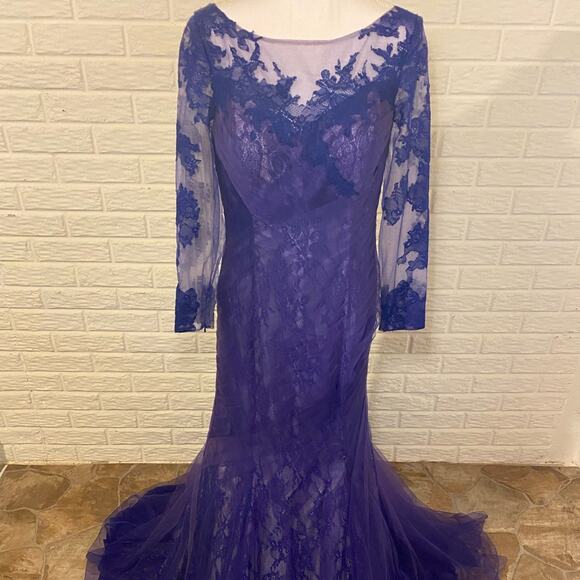 NWT VM Collection by Mori Lee Floral Lace Overlay 3/4 Sleeve Formal Gown, 10 - Picture 3 of 11